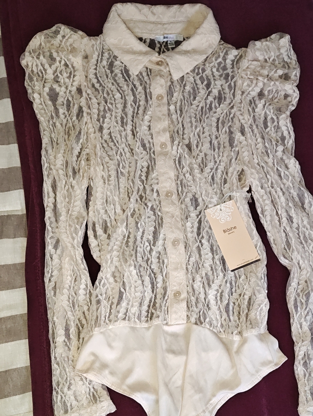 Blanche Cream Lace Button-Front Bodysuit Dress